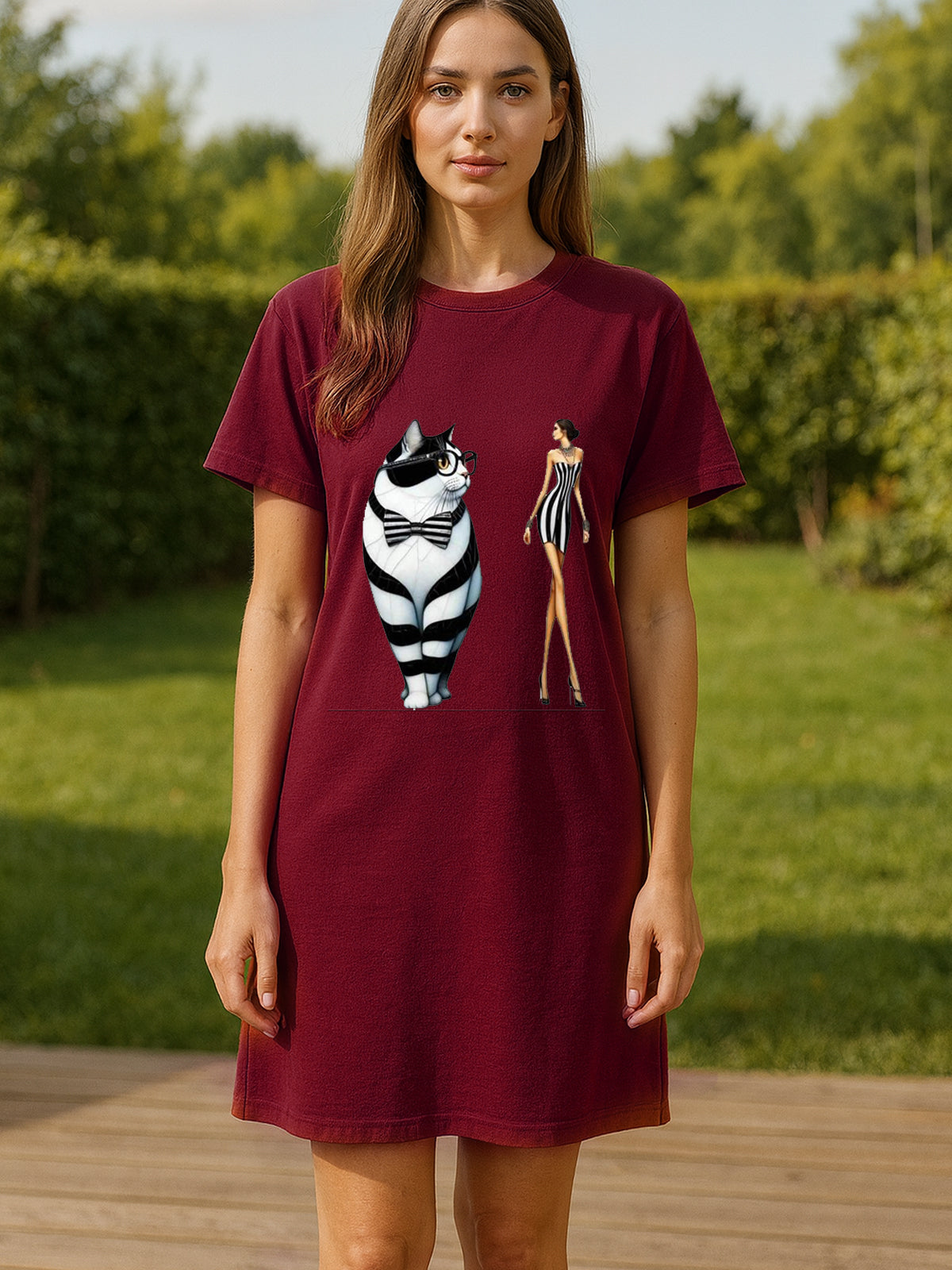 Camisola de Manga Curta Mulher & Gato Listrado