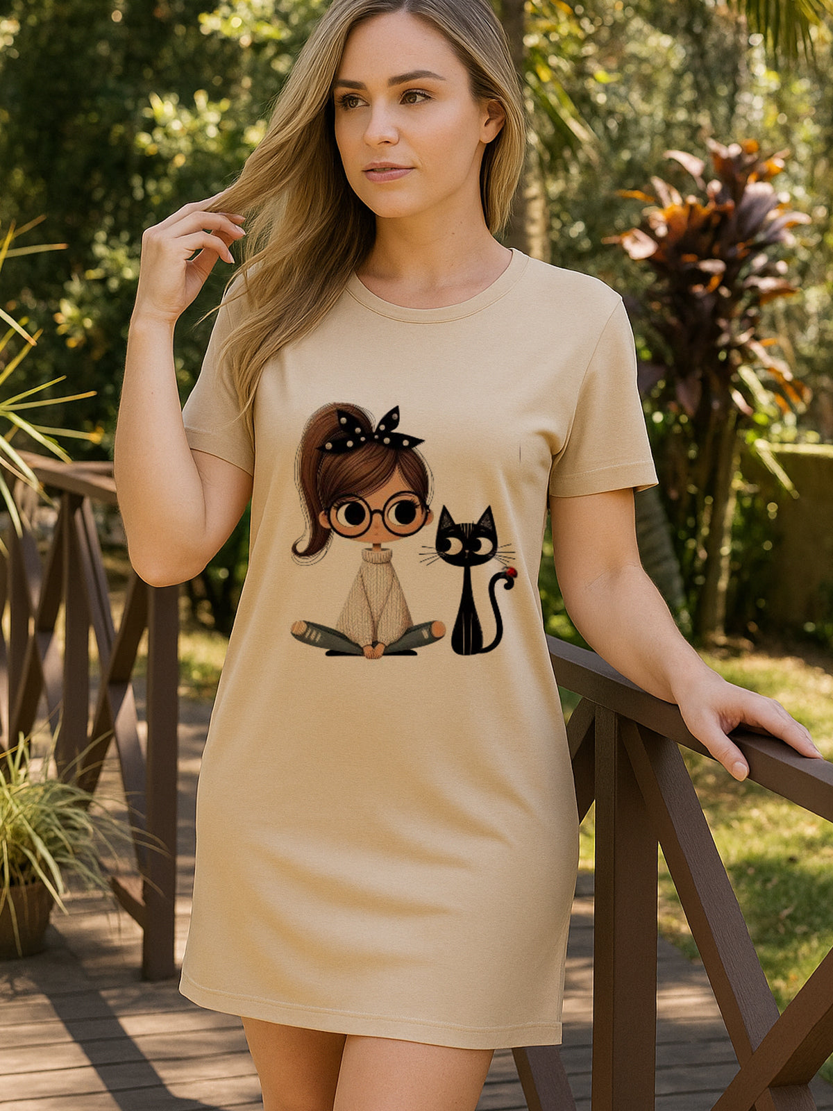 Camisola de Manga Curta Menina do Laço & Gatinho