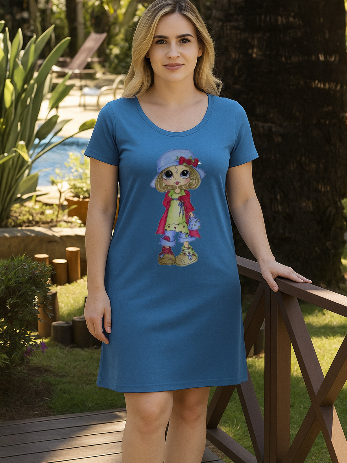 Camisola de Manga Curta Menina do Chapéu Azul