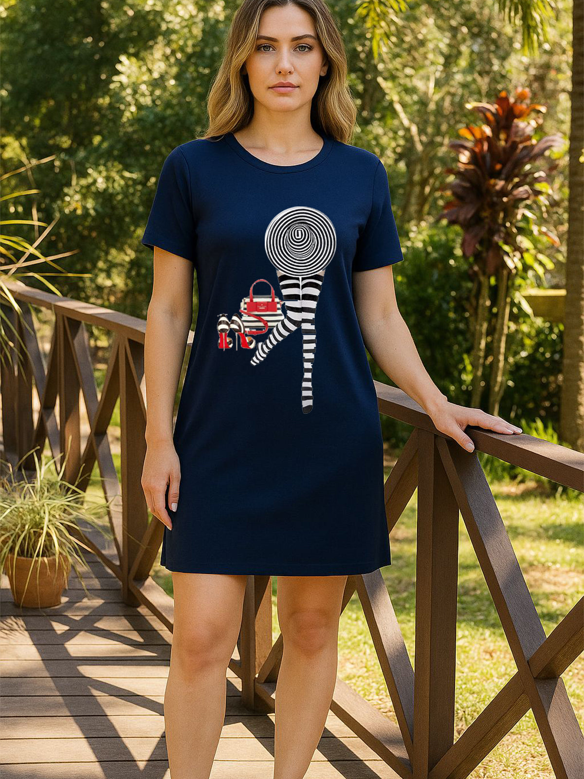 Camisola de Manga Curta Mulher do Chapéu & Listras