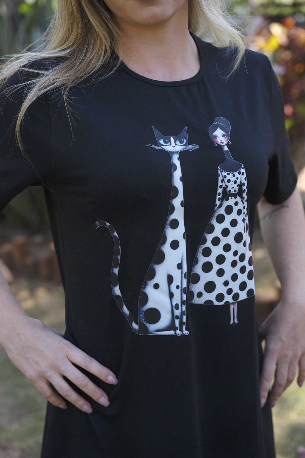 Camisola de Manga Curta Dama & Gato Poá