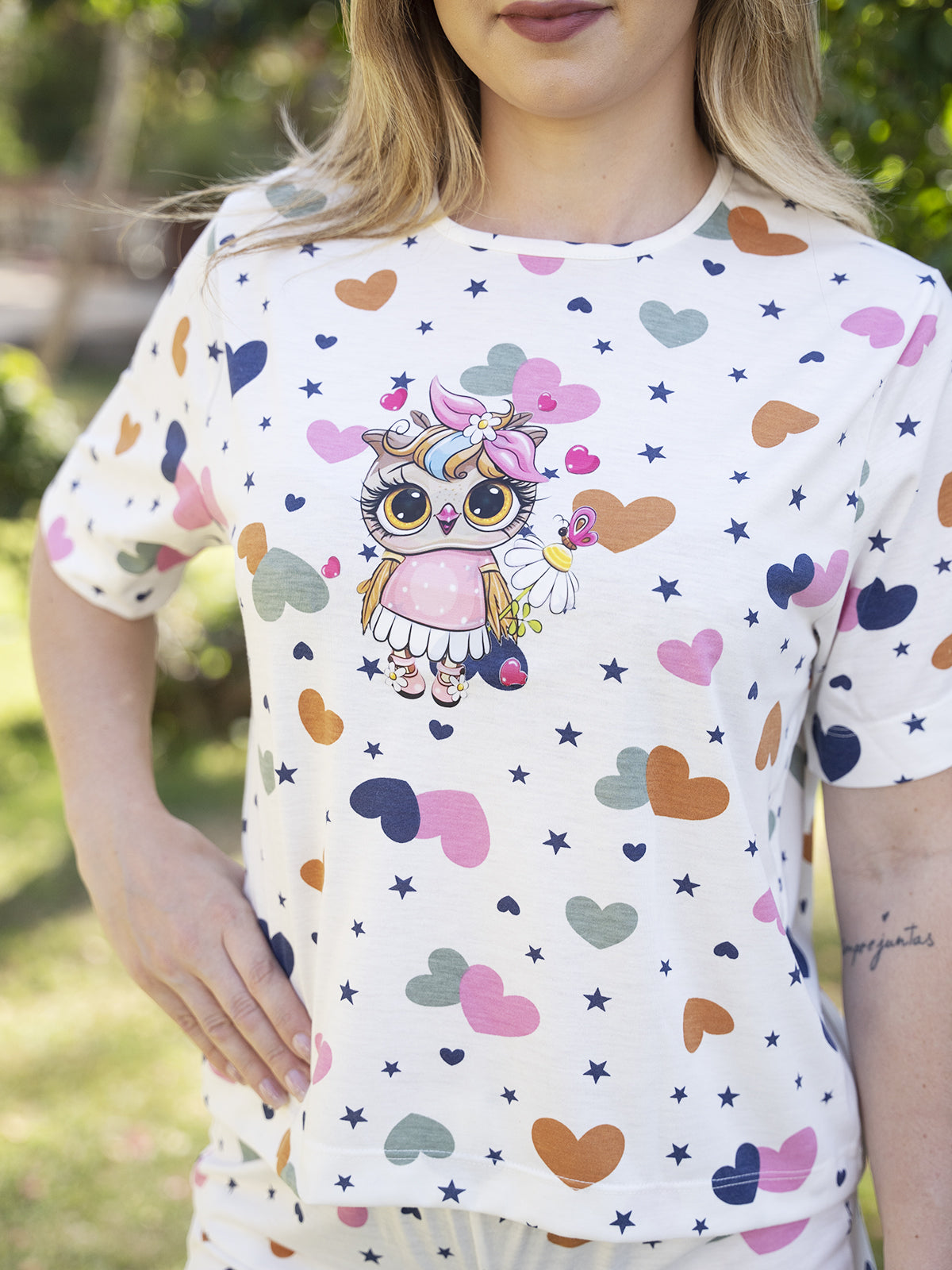 Conjunto Shorts Coruja & Céu de Corações
