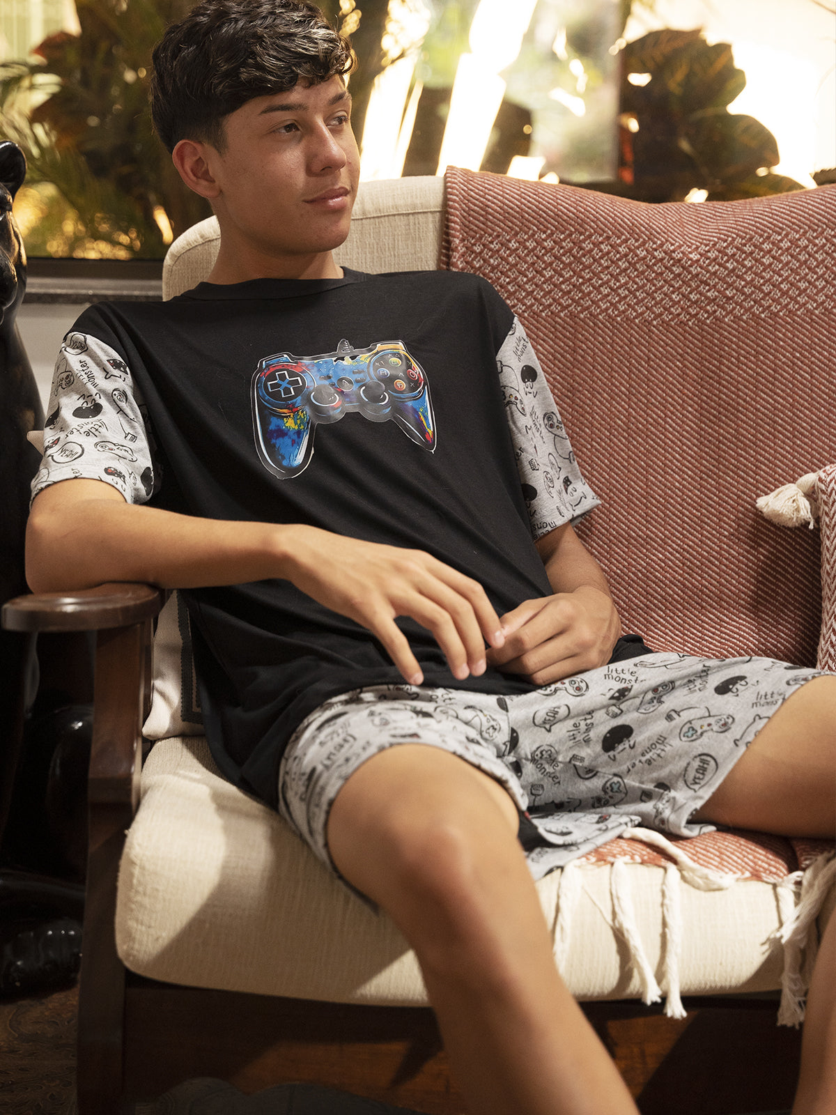 Conjunto Masculino Shorts Controle Gamer