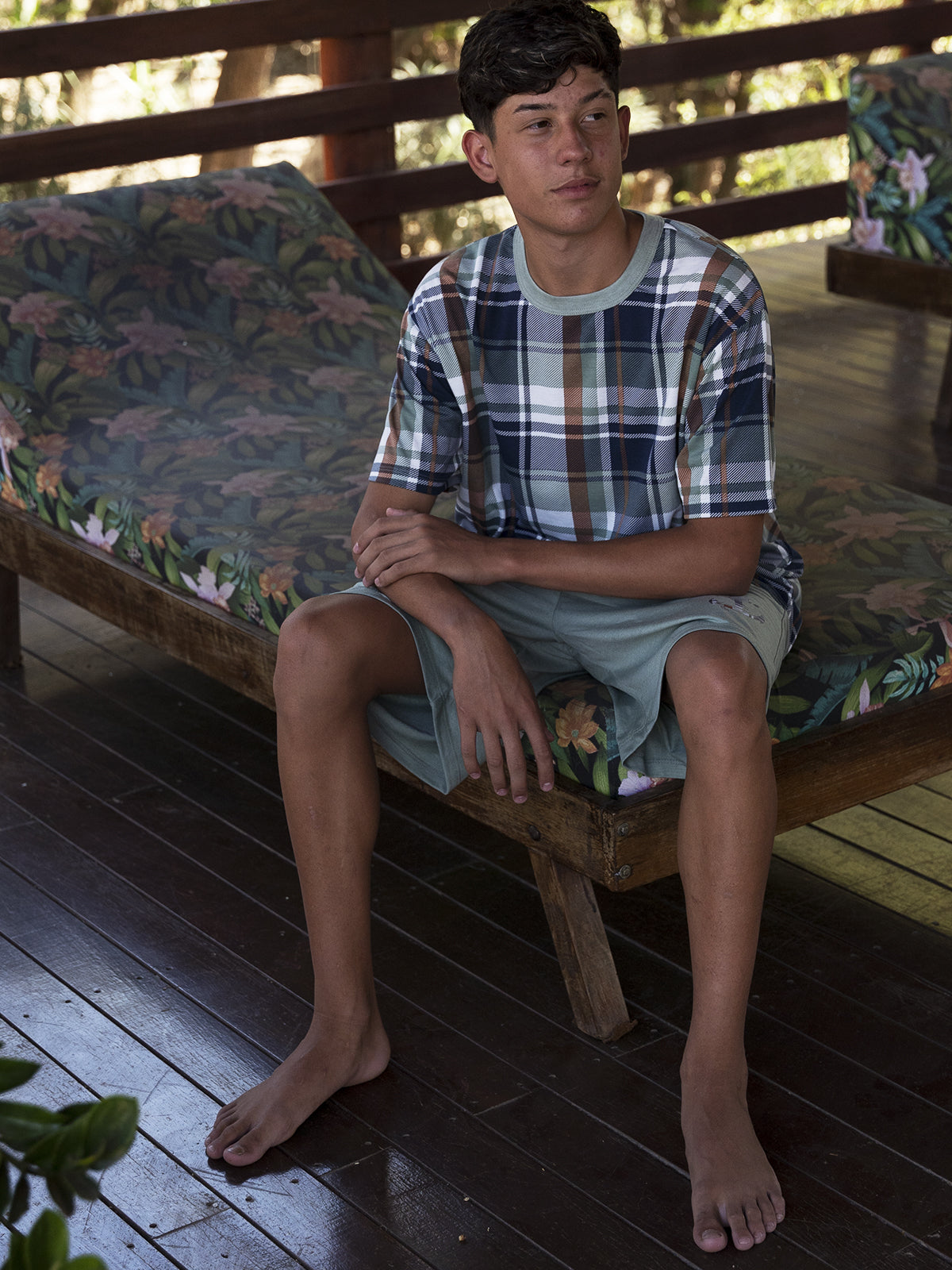 Conjunto Masculino Shorts Camiseta Xadrez