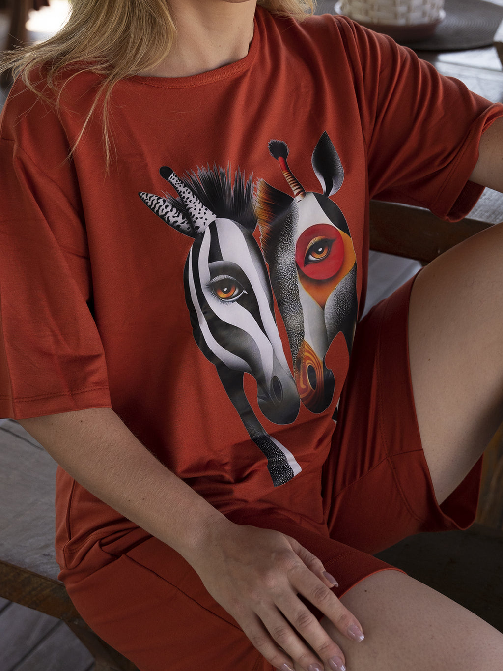 Conjunto Shorts e Cropped Zebra & Girafa Savana