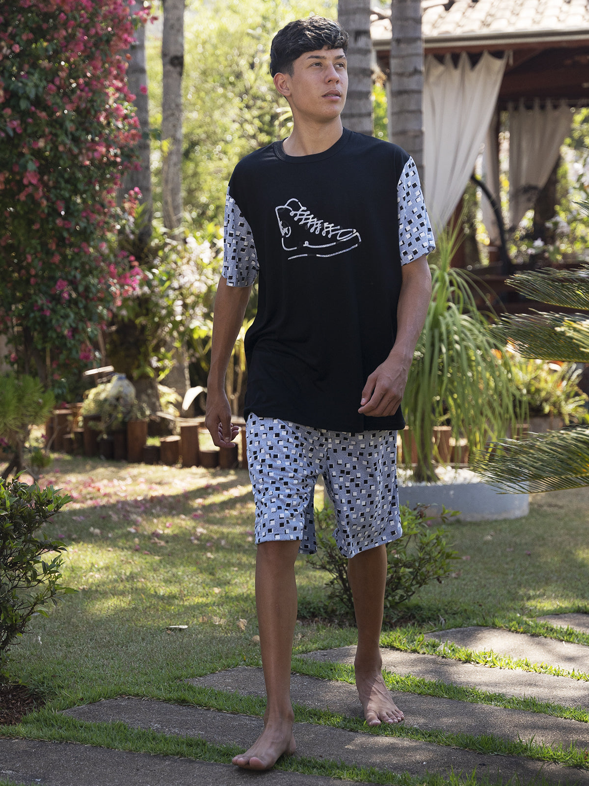 Pijama Masculino Shorts Camiseta Tênis