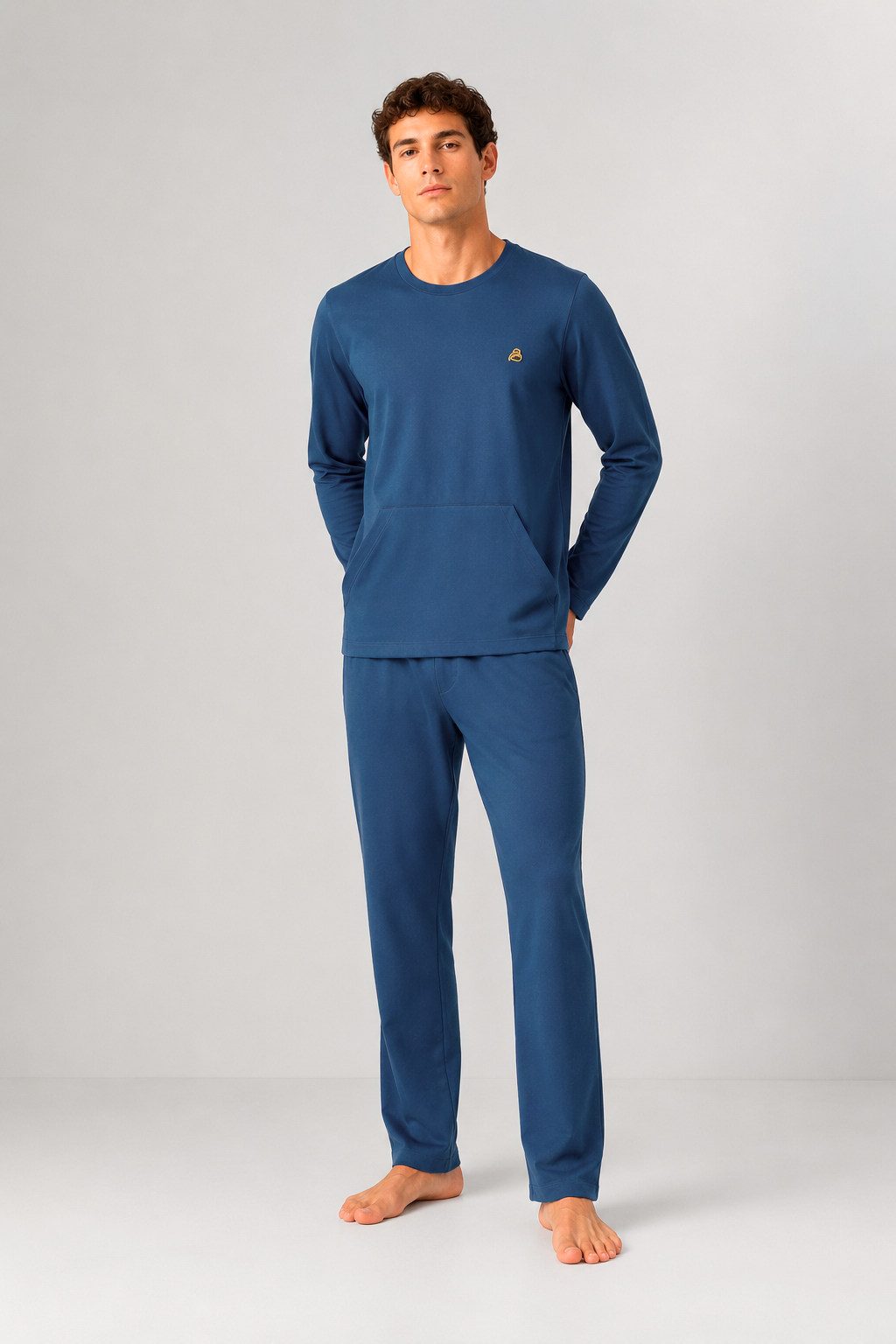 Pijama Longo Masculino Bolso Canguru Flanelado