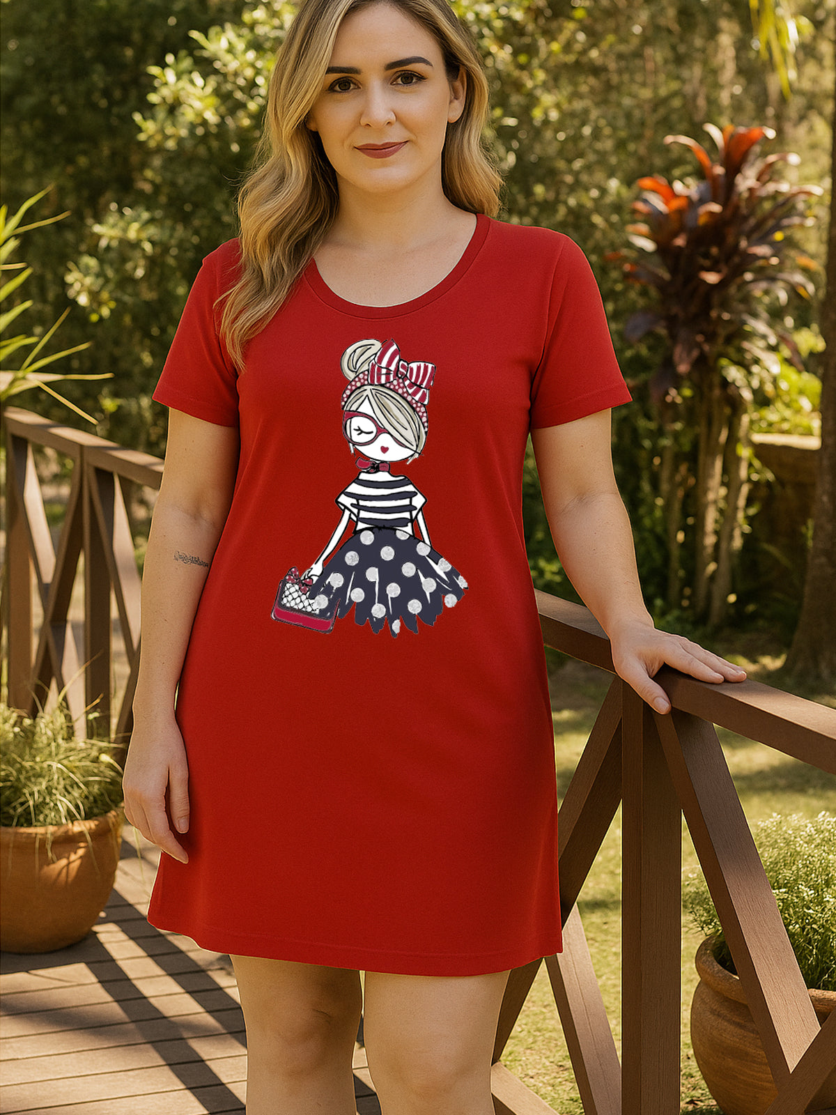 Camisola de Manga Menina Listrada & Saia de Poá