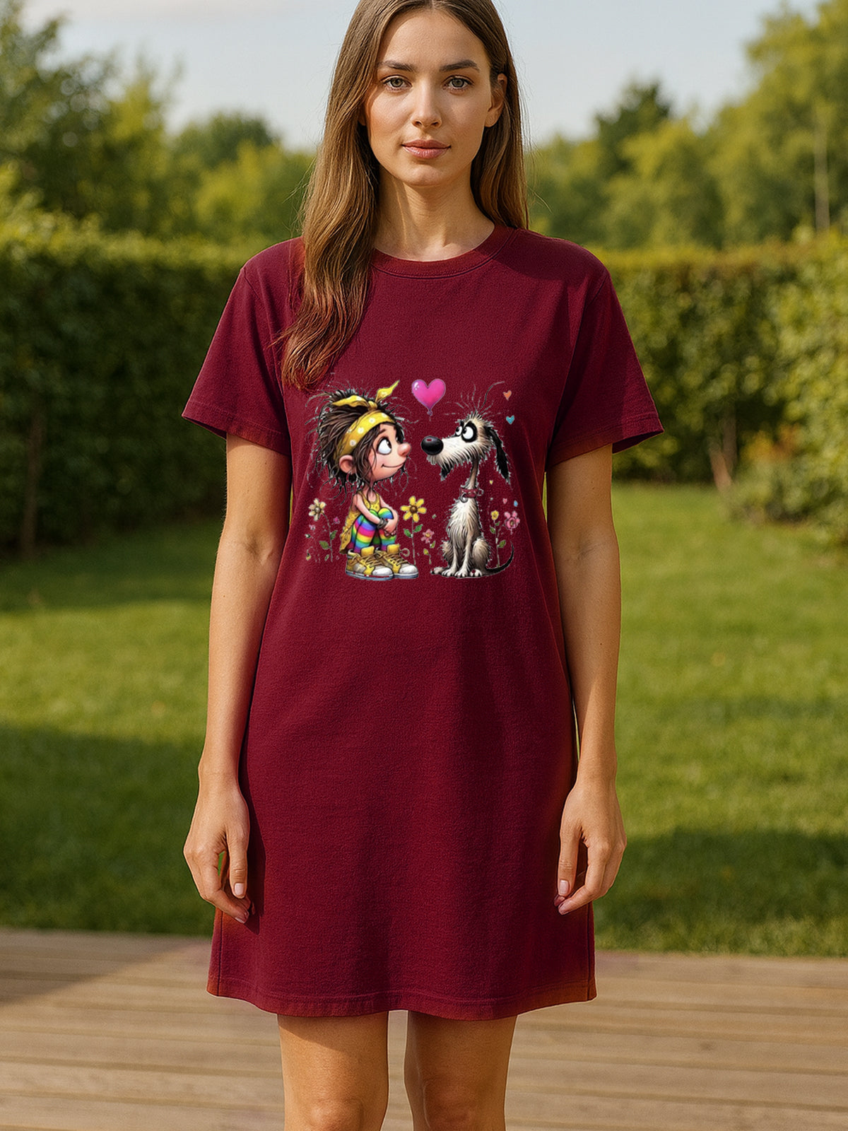 Camisola de Manga Curta Menina & Cachorrinho no Jardim