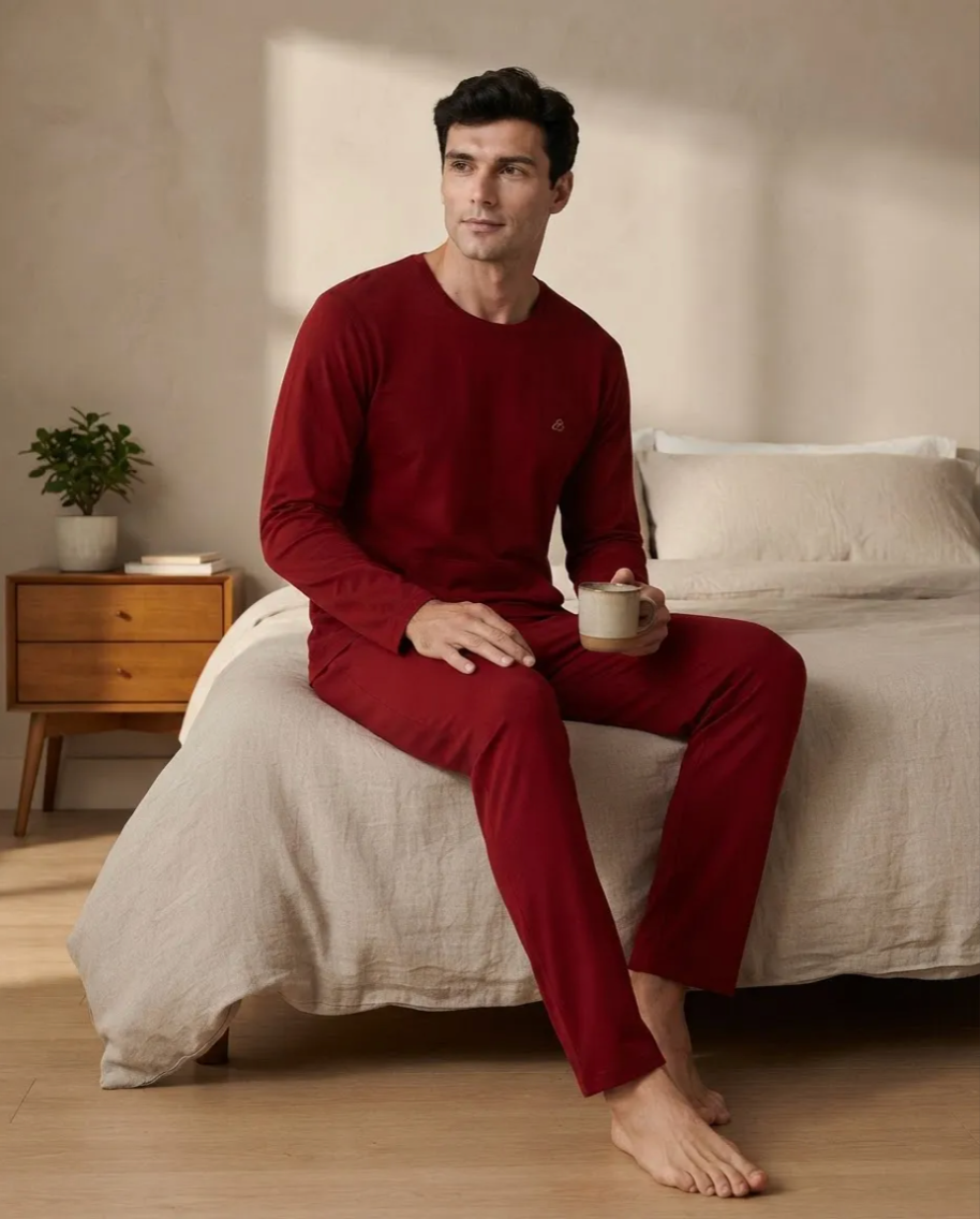 Pijama Longo Masculino Bolso Canguru Flanelado