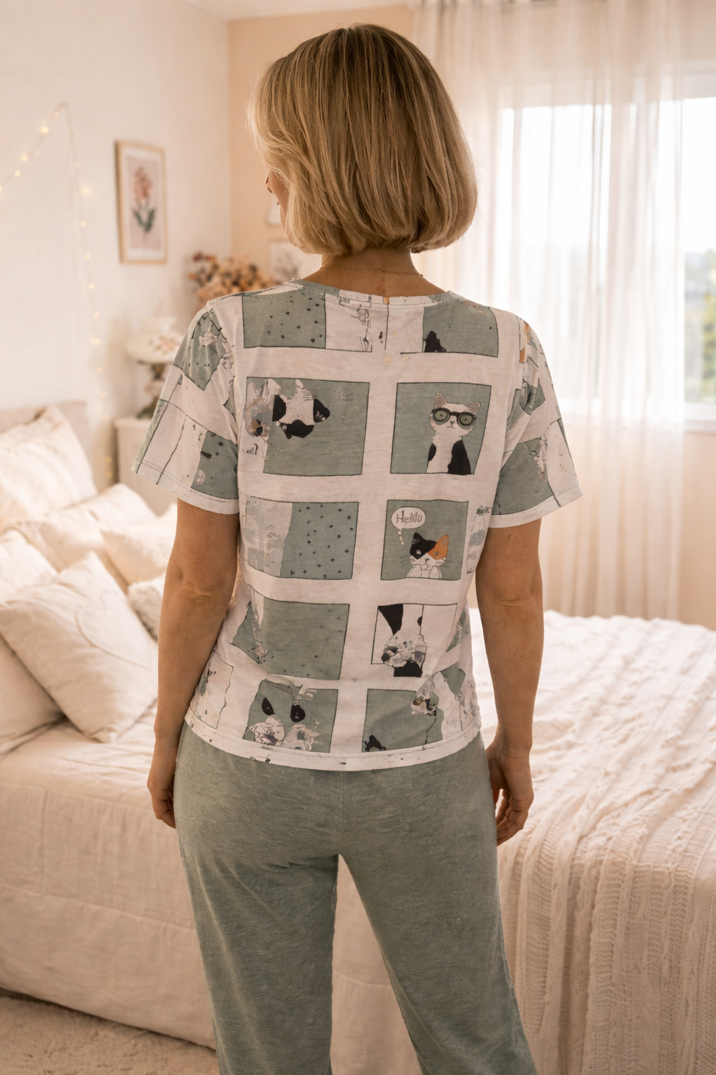 Pijama Longo Feminino com Blusa Manga Curta - Malha Fria
