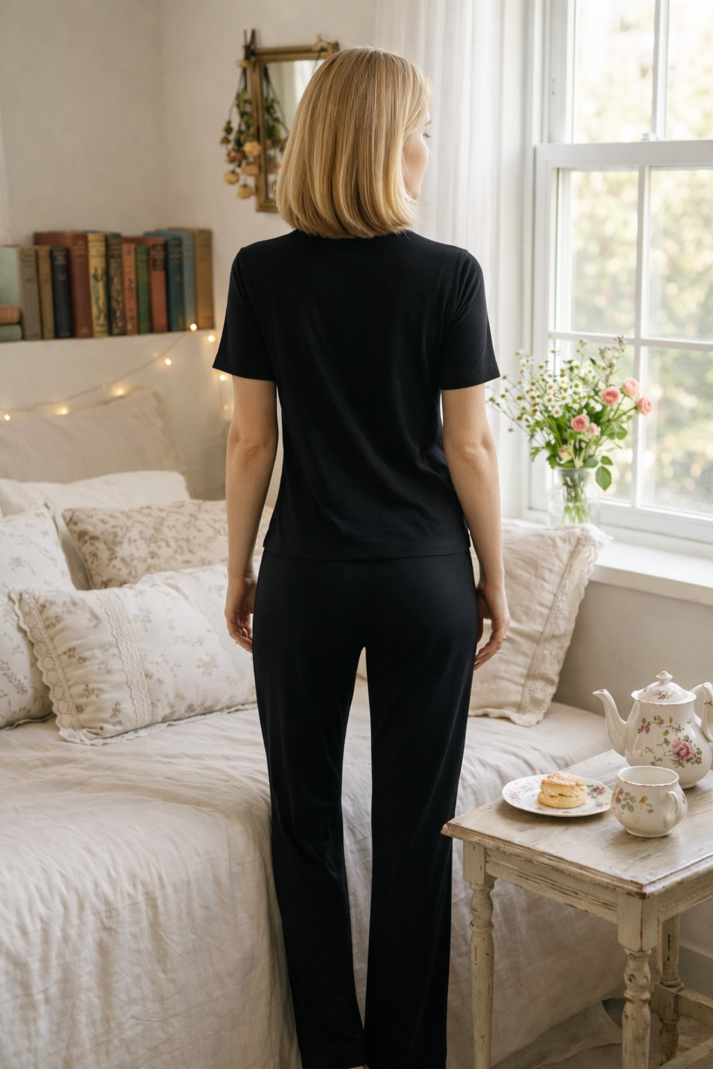 Pijama Longo Feminino com Blusa Manga Curta - Essencial