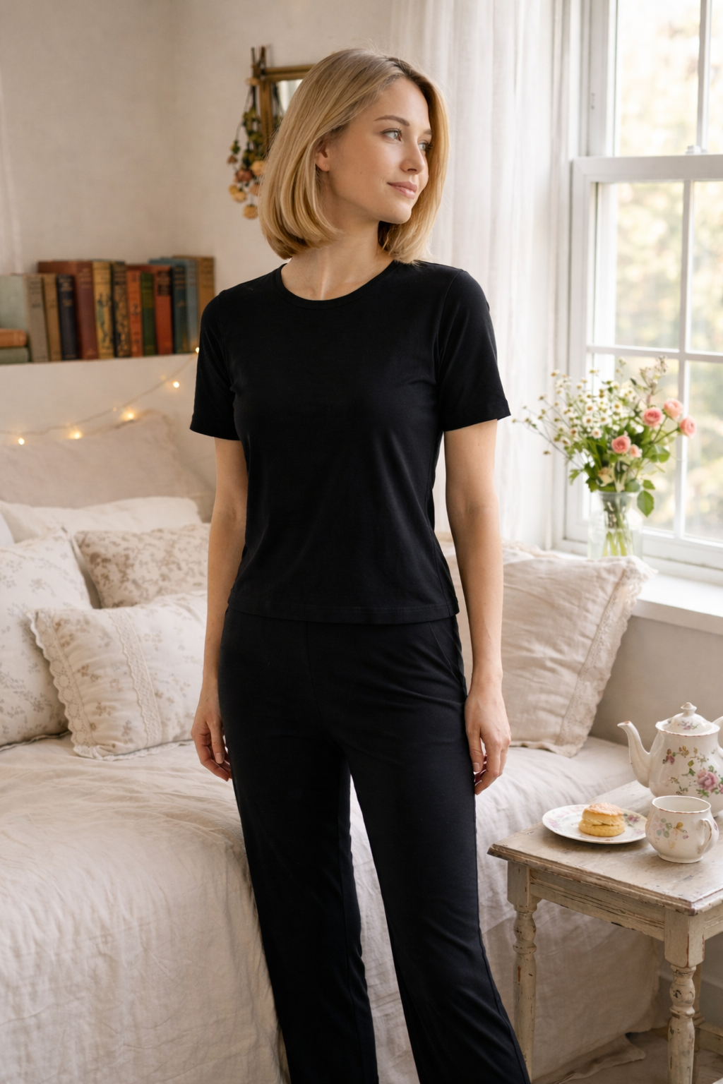 Pijama Longo Feminino com Blusa Manga Curta - Essencial