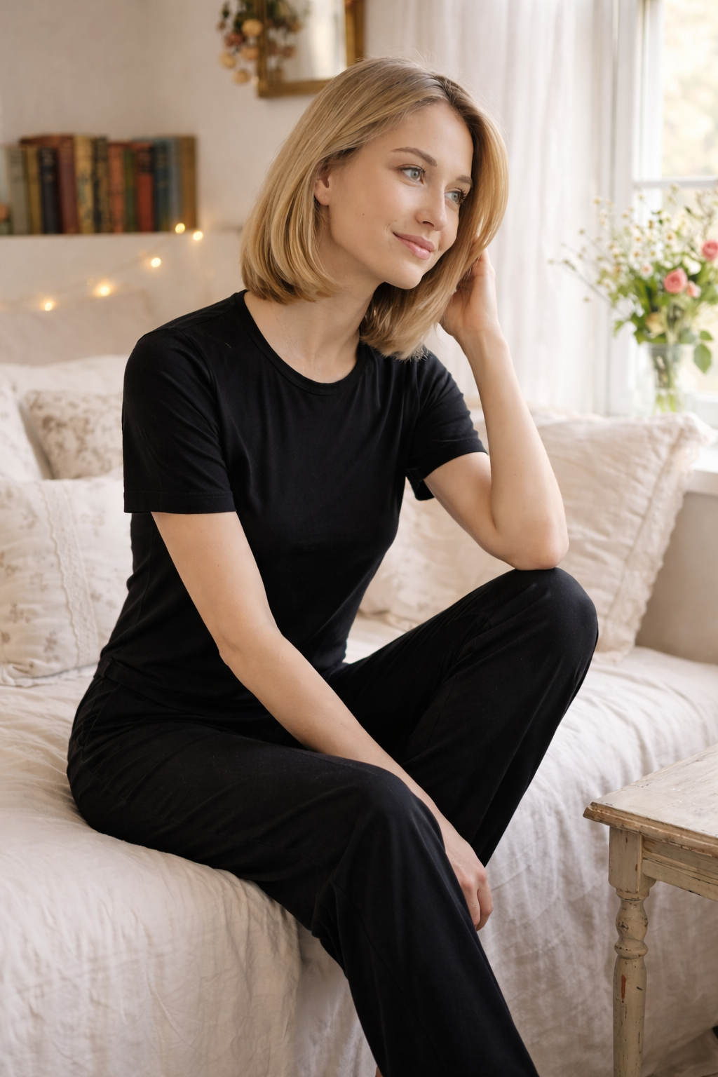 Pijama Longo Feminino com Blusa Manga Curta - Essencial