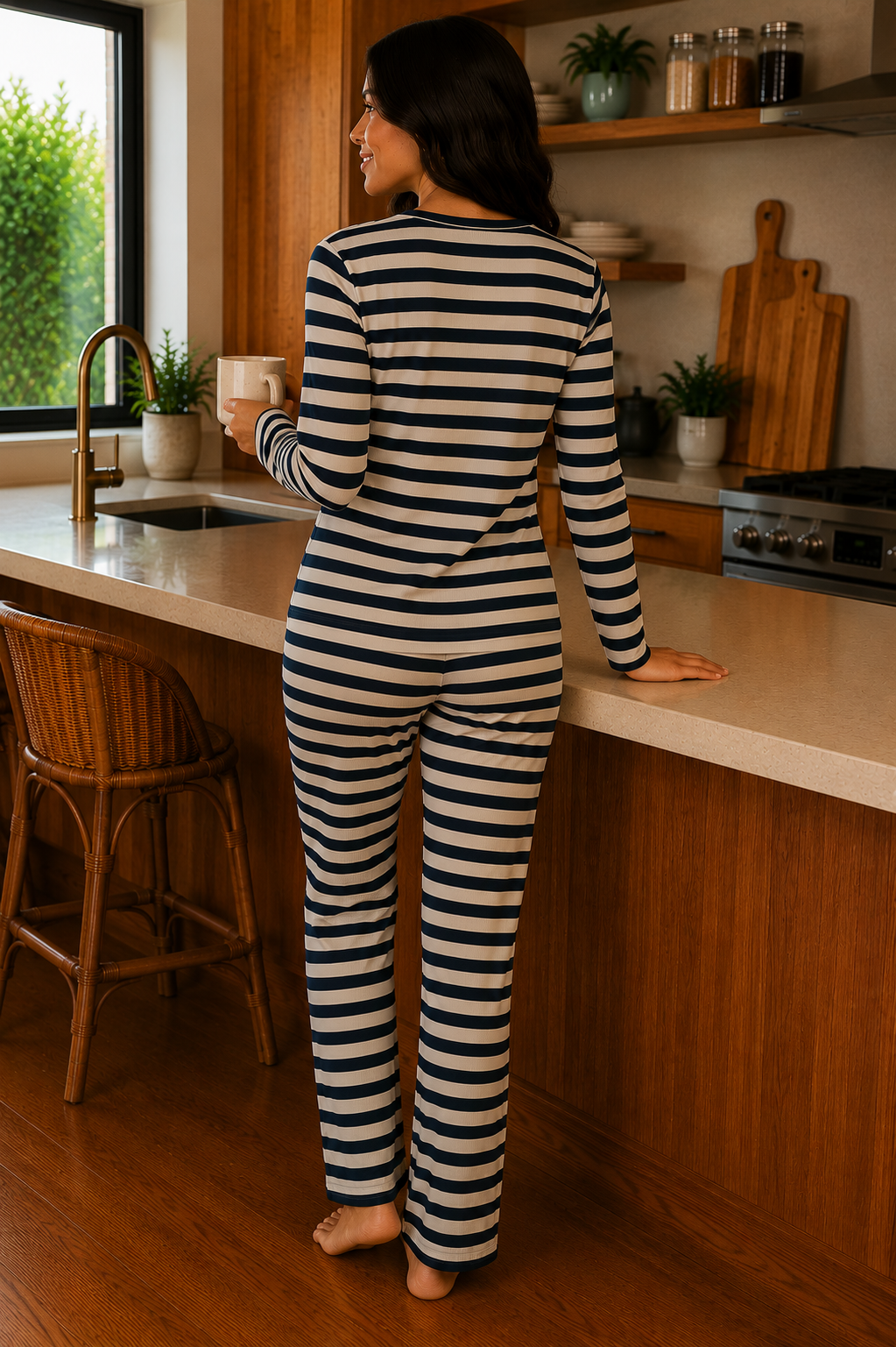 Pijama Longo Feminino Canelado - Listras