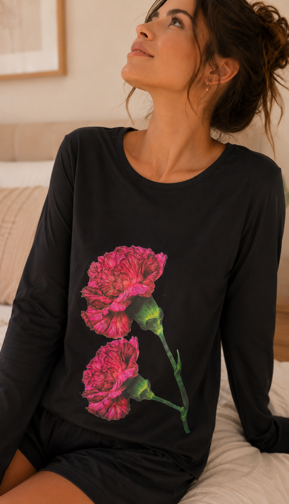 Pijama Curto Feminino com Blusa Manga Longa - Flores