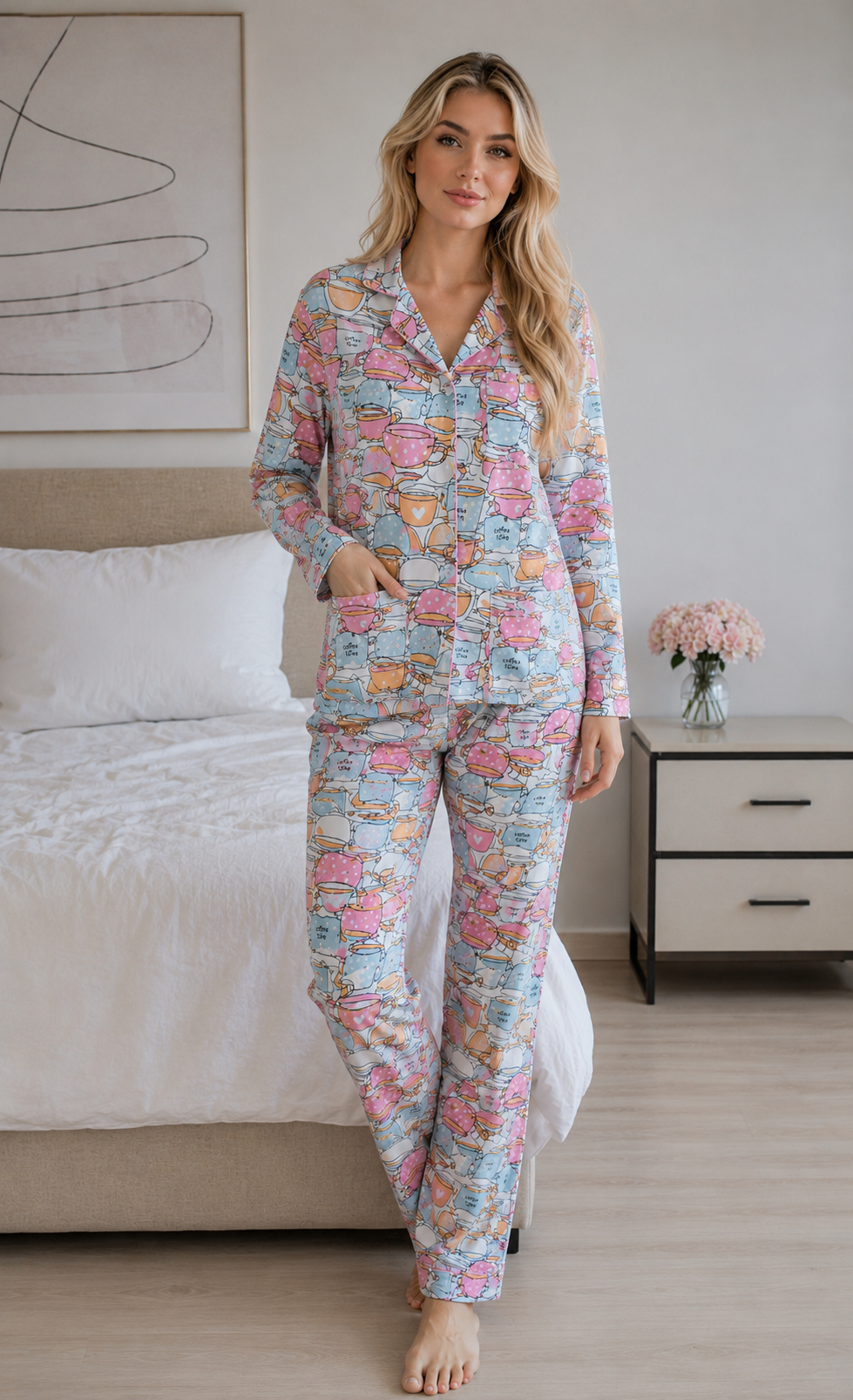 Pijama Longo Feminino - Conforto com Botões