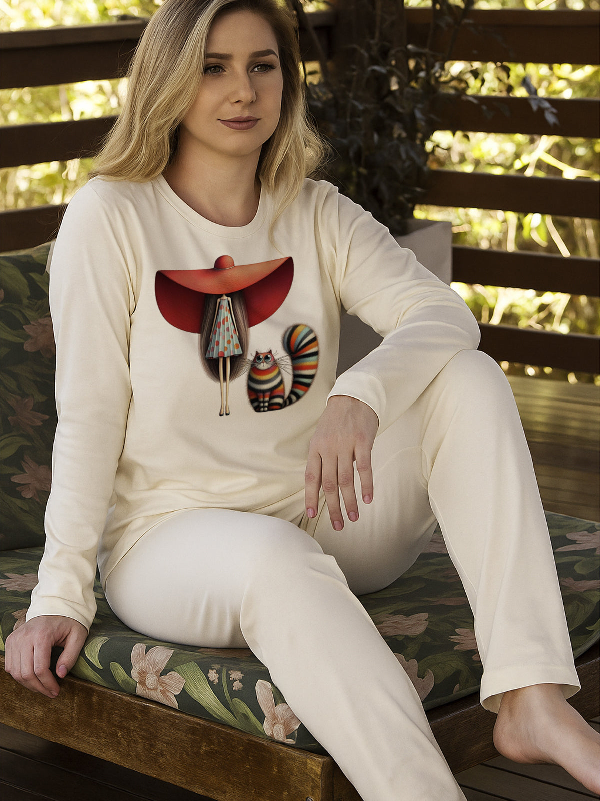 Conjunto Calça Reta com Cropped Dama do Chapéu & Gato Listrado