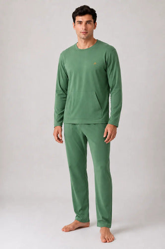Pijama Longo Masculino Bolso Canguru Flanelado