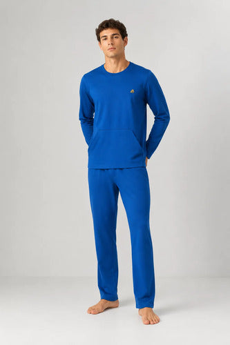 Pijama Longo Masculino Bolso Canguru Flanelado