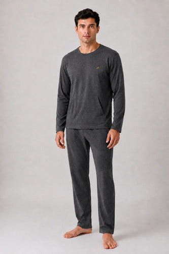 Pijama Longo Masculino Bolso Canguru Flanelado