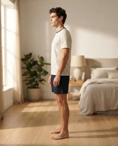Pijama Masculino Curto - Malha Fina Camiseta Off White Ancor