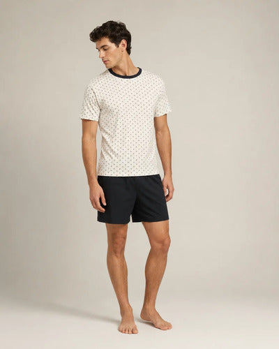 Pijama Masculino Curto - Malha Fina Camiseta Off White Ancor