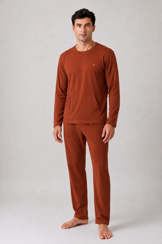 Pijama Longo Masculino Bolso Canguru Flanelado