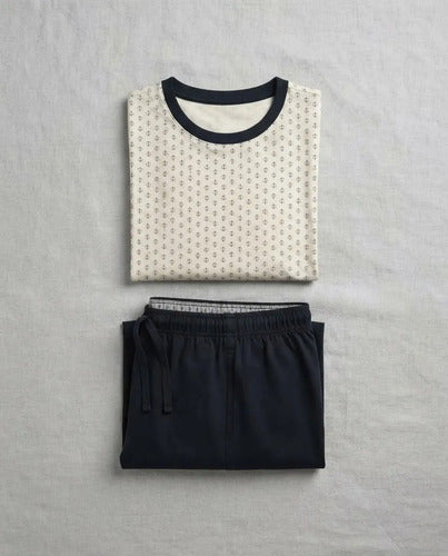 Pijama Masculino Curto - Malha Fina Camiseta Off White Ancor