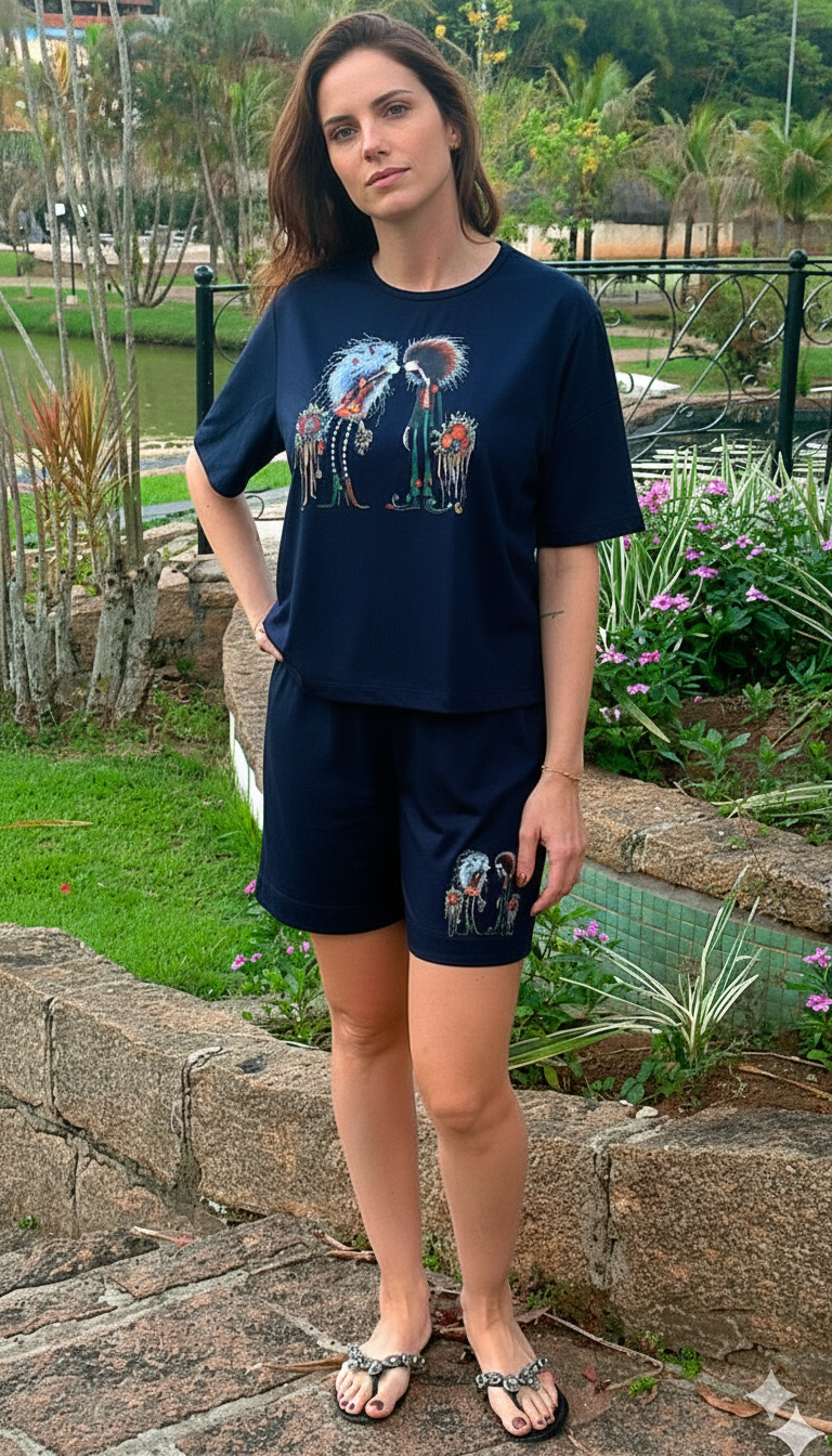 Conjunto Shorts e Cropped Dama & Cavaleiro Encantados