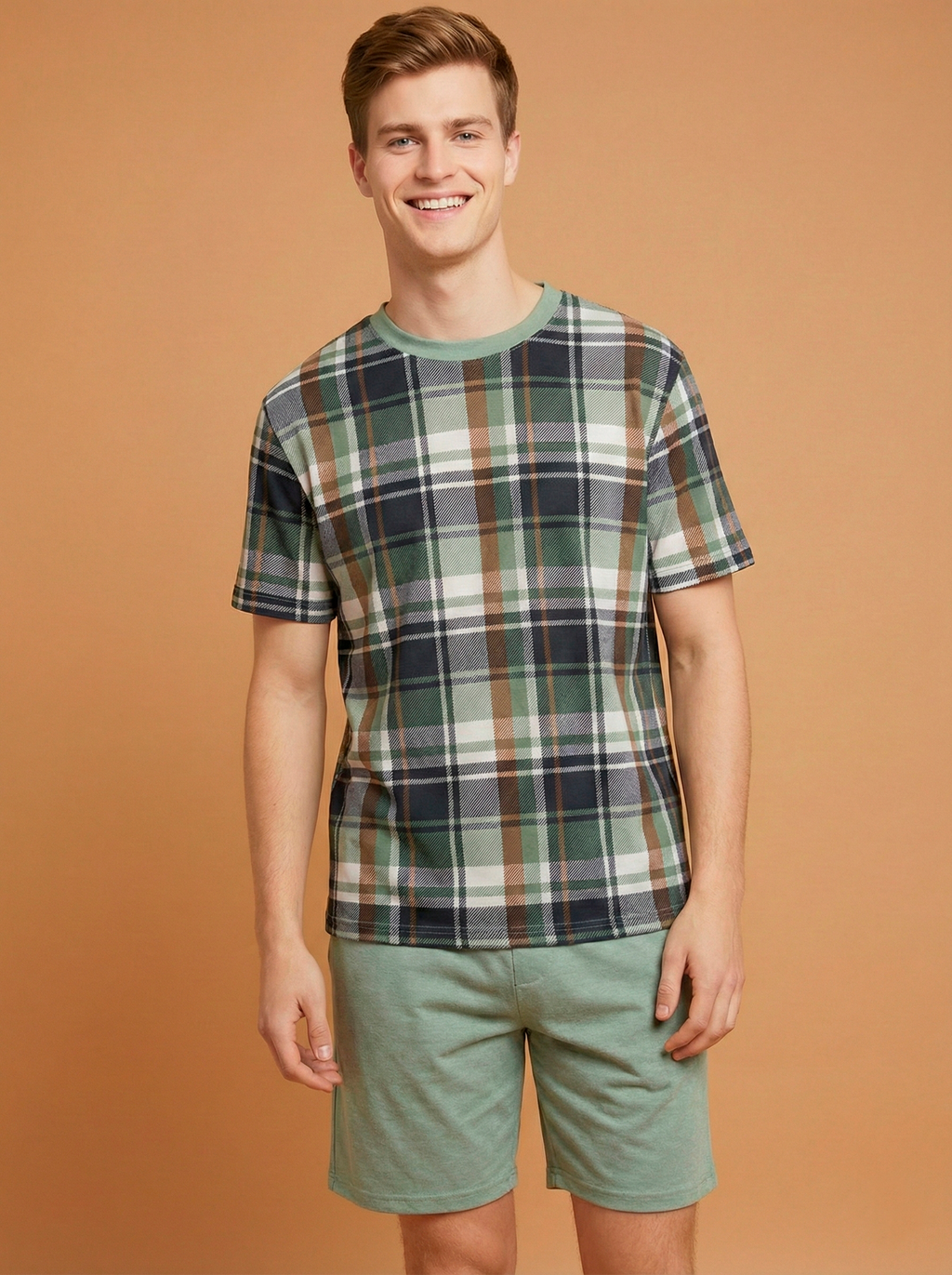 Pijama Masculino Shorts Camiseta Xadrez