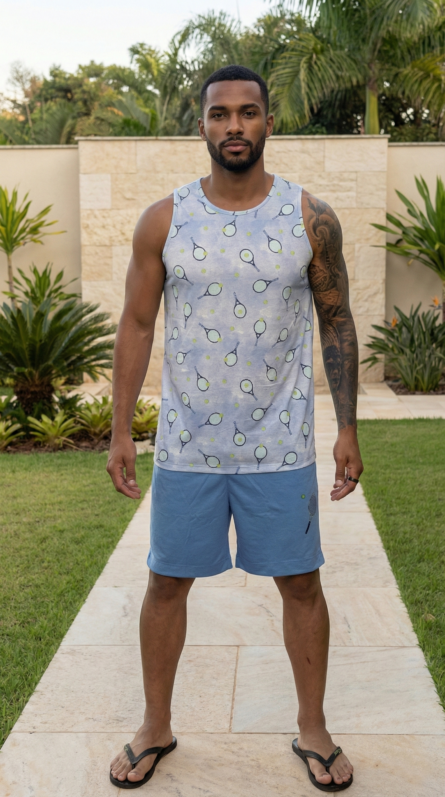 Conjunto Masculino Shorts & Regata Raquetes