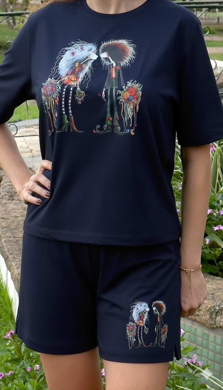 Conjunto Shorts e Cropped Dama & Cavaleiro Encantados