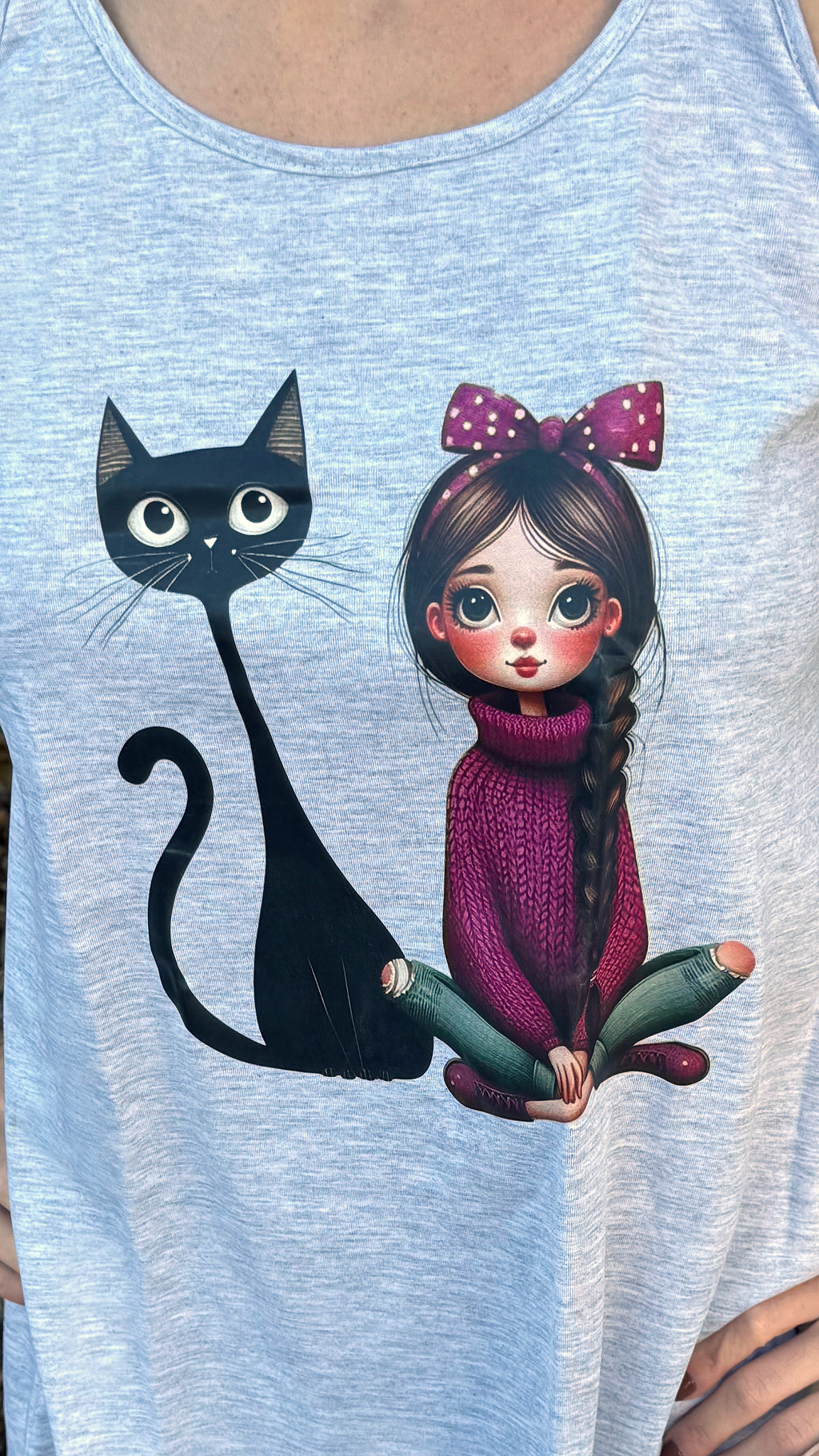 Camisola de Alça Menina & Gato Charmoso