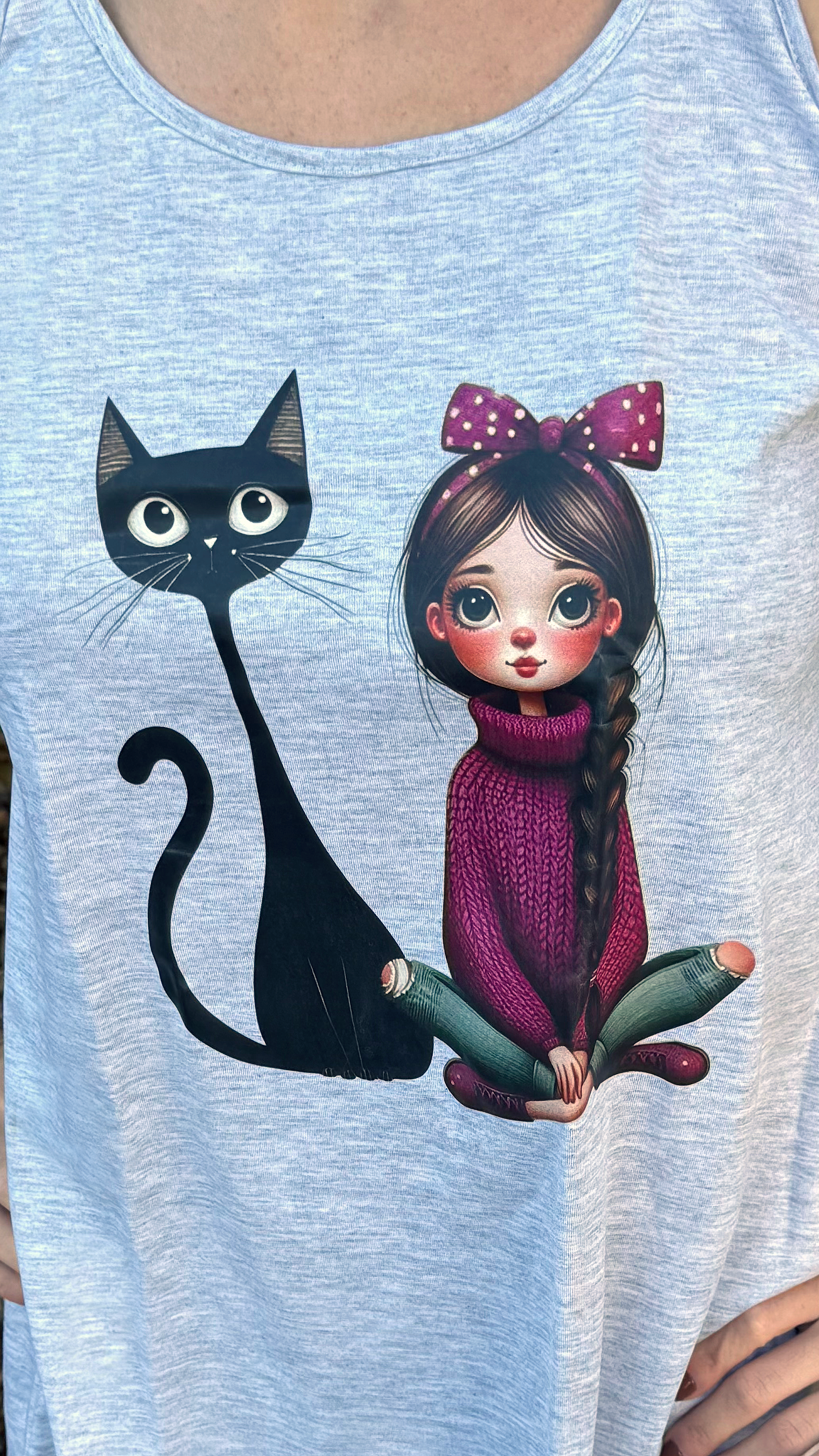 Camisola de Alça Menina & Gato Charmoso