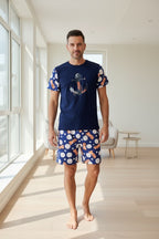 Pijama Masculino Curto Balão Azul em Malha Fria