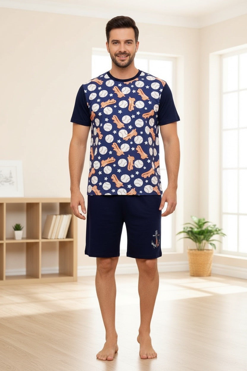 Pijama Masculino Curto Balão Azul em Malha Fria