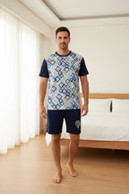 Pijama Masculino Curto Balão Azul em Malha Fria