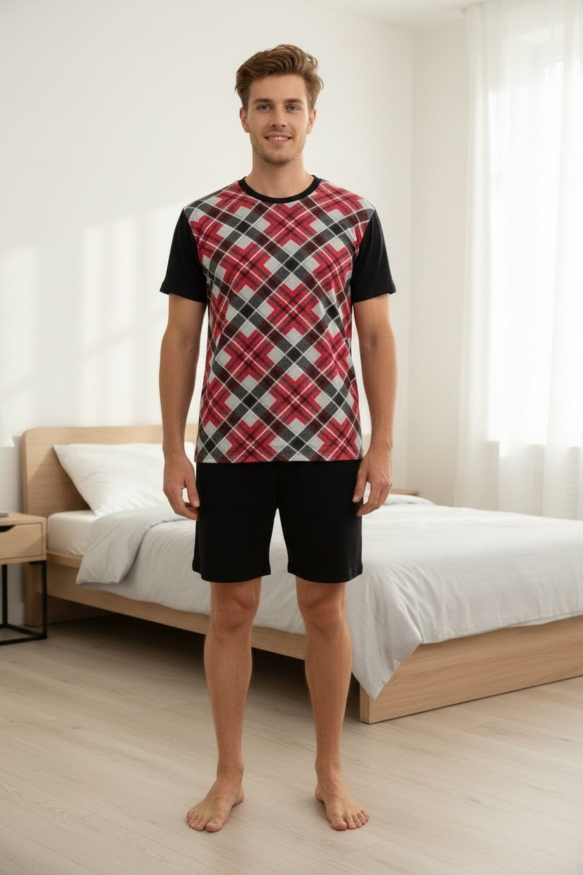 Pijama Masculino Curto Vermelho em Malha Fria