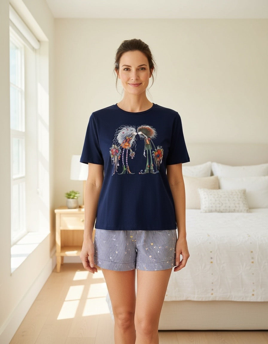 Pijama Curto Feminino com Blusa Manga Curta - Malha Fria
