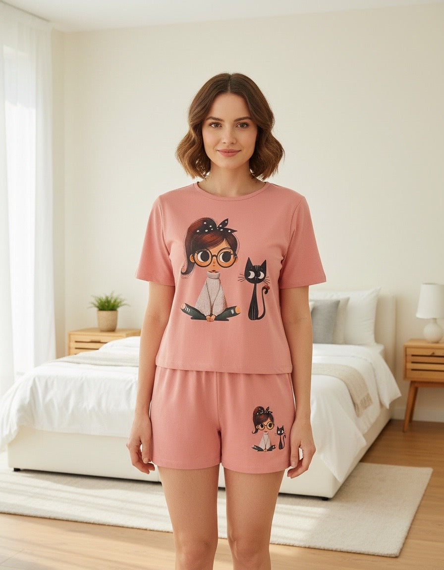 Pijama Feminino Shorts e Cropped - Moletinho