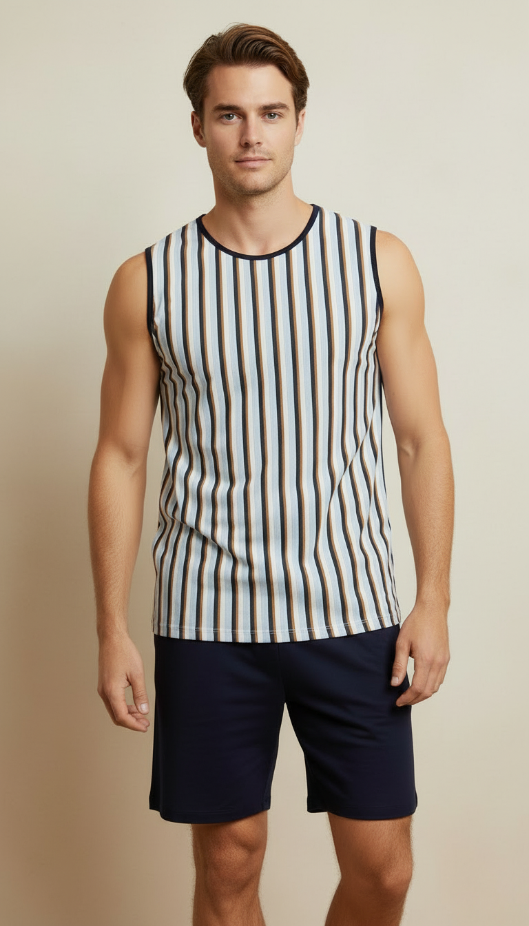 Pijama Curto Masculino Regata - Malha fria