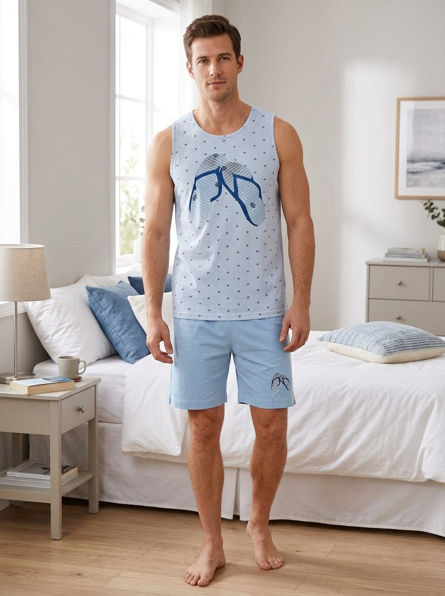 Pijama Curto Masculino Regata - Malha fria