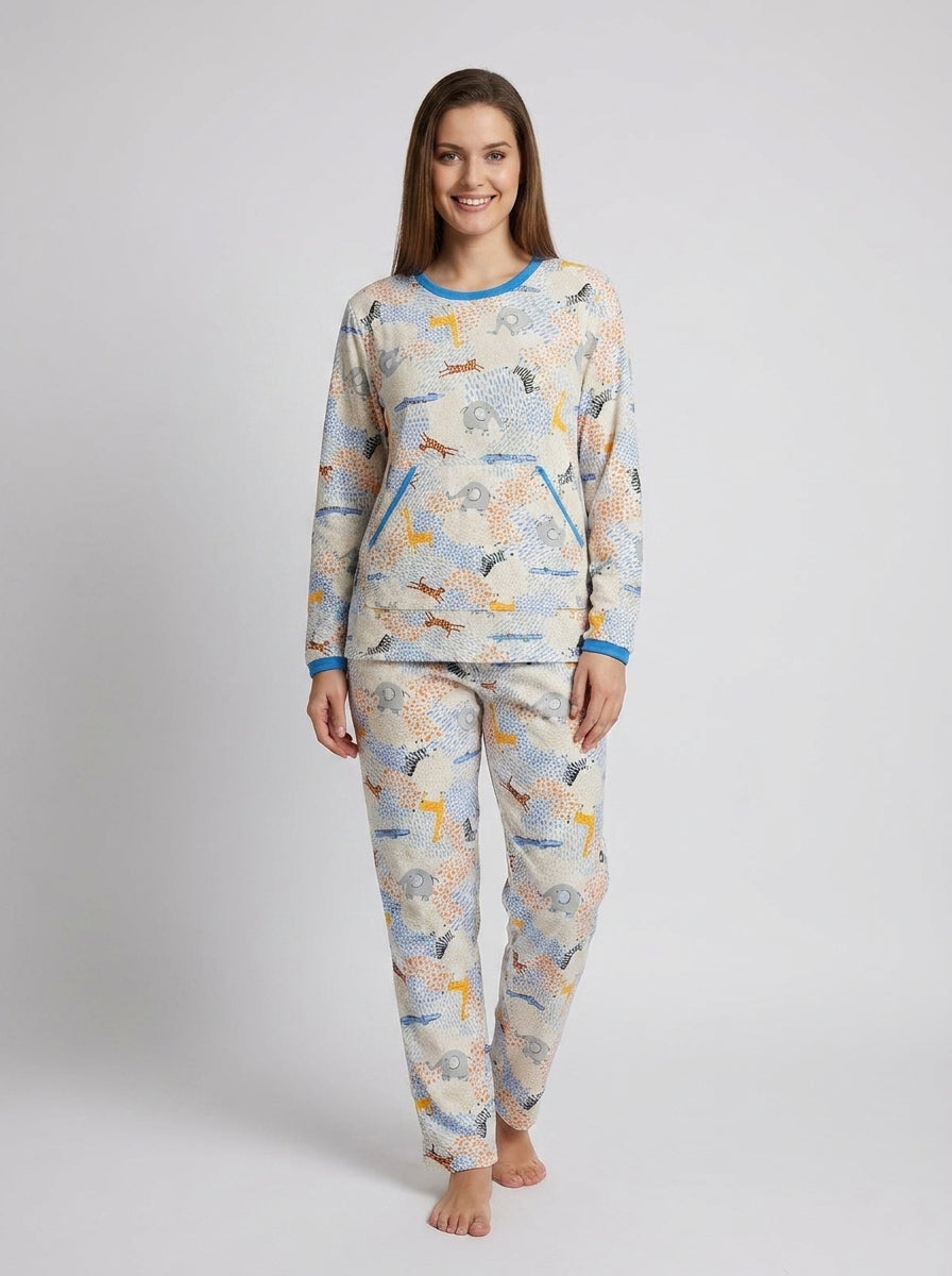 Pijama Feminino Flanelado Manga Longa c/ Calça Pluminha - Safari