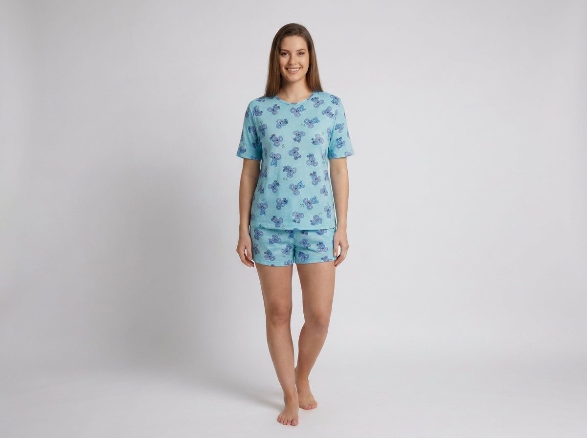 Pijama Feminino Manga Curta Shorts Malha Fria - Coalas