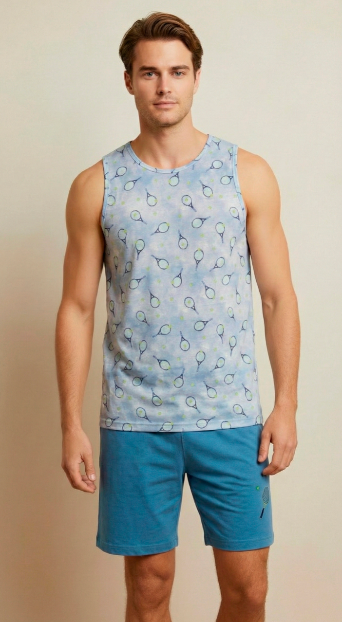 Pijama Curto Masculino Regata - Malha fria