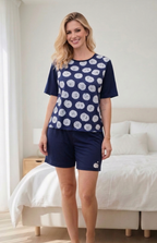Pijama Curto Feminino com Blusa Manga Curta em Malha Fria - Gatinhos