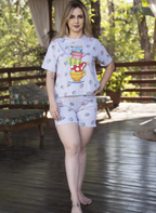 Pijama Curto Feminino com Blusa Manga Curta - Listrado