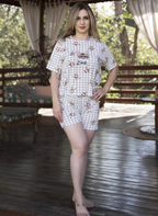 Pijama Curto Feminino com Blusa Manga Curta - Listrado