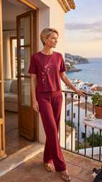 Pijama Longo Feminino com Blusa Manga Curta - Viscolycra